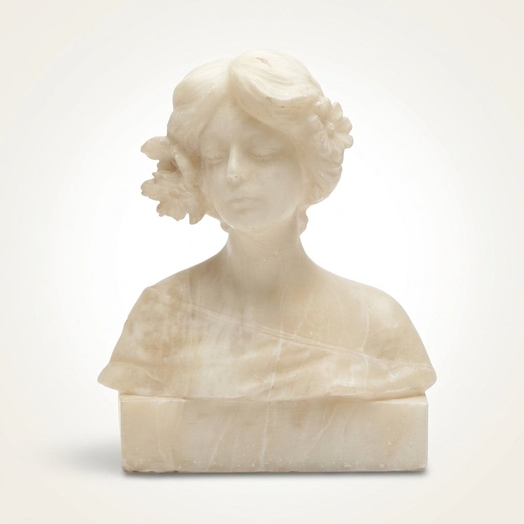 Italian Art Nouveau carved alabaster bust of a woman