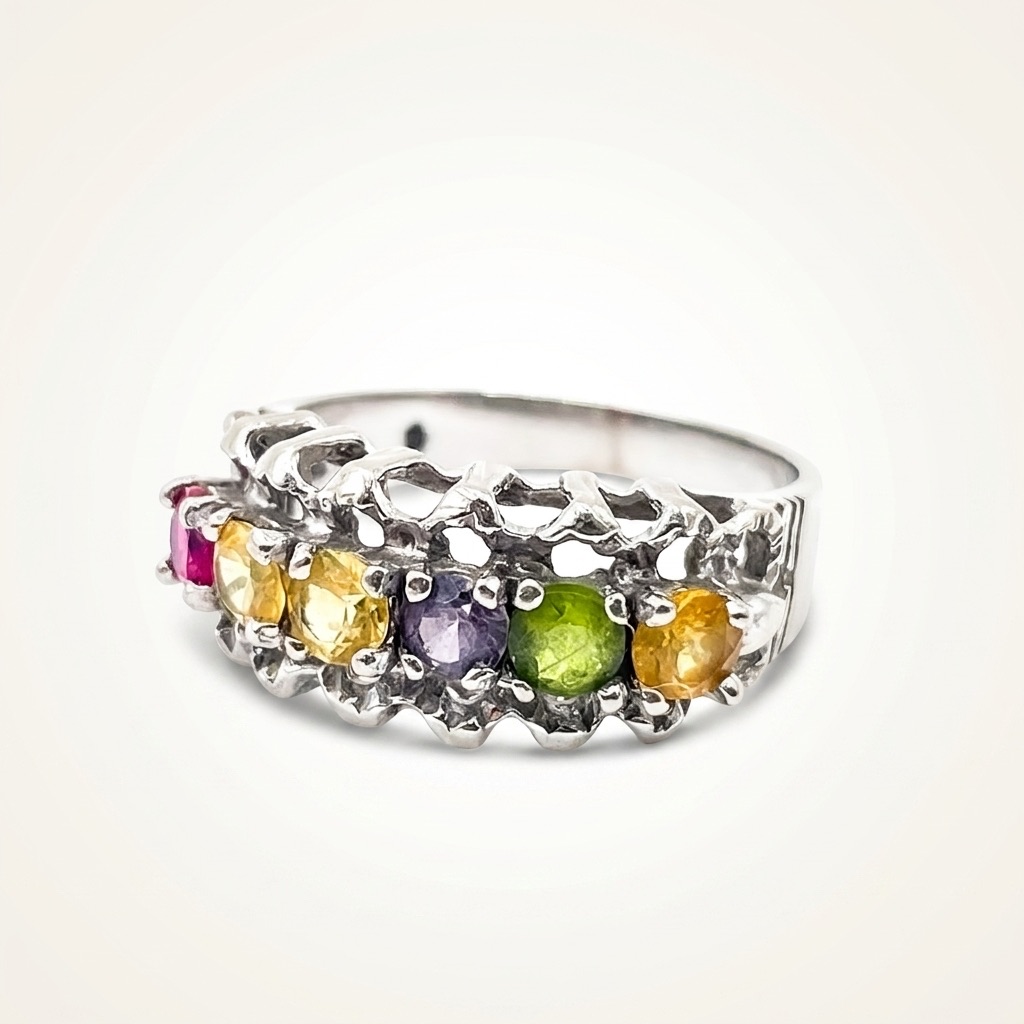 18K white gold multi-gemstone ring