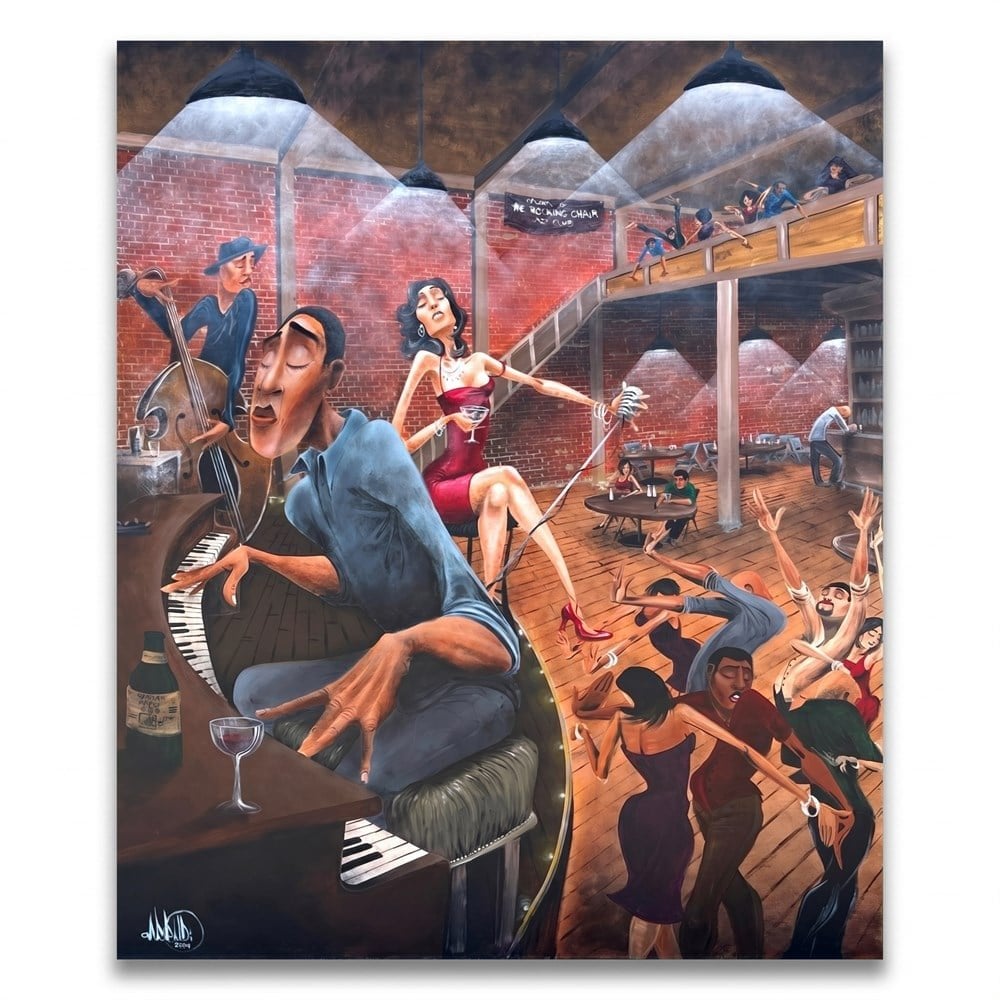 Original acrylic jazz club scene painting by David Garibaldi