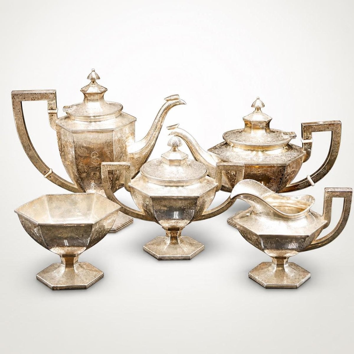 Antique Barbour Silver Co. sterling silver tea set